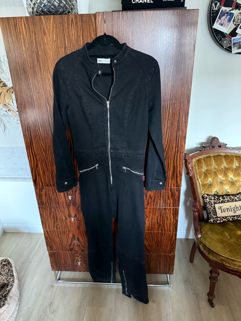 Black Zara denim Zip-Front Women's Jumpsuit